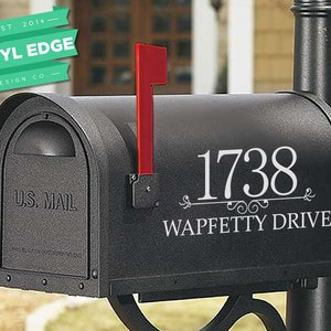 Set of 2 Custom Street Name and Number Mailbox Personalized Vinyl Decals - Custom Number and Street Name Decal - Vinyl Lettering [MBX0011]