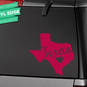 Texas Heart Car Decal with Text - Texas Love Heart State Car Decal - State Vinyl car window bumper decal - [CWD0009]
