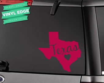 Texas Heart Car Decal with Text - Texas Love Heart State Car Decal - State Vinyl car window bumper decal - [CWD0009]