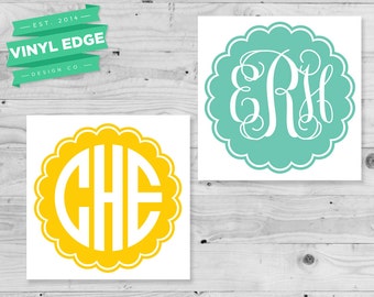 Scalloped Monogram Decal - Scalloped Monogram Custom Initial Decal - State car window bumper decal - Southern Monogram Decal  [MON0020]