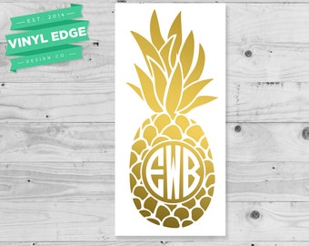 Gold Pineapple Monogram Decal - Gold Pineapple Monogram Laptop Decal - Gold Pineapple Monogram Phone Decal - Gold Pineapple Decal [MON0016]