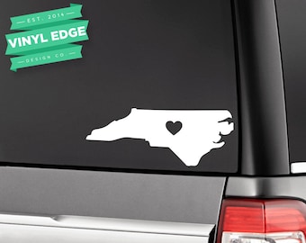 North Carolina Heart Car Decal - NC Love Heart State Car Decal - State Vinyl car window bumper decal - Choose your own colors! [CWD0003]