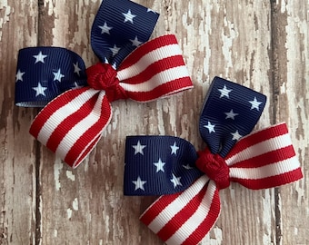 Patriotic Pigtail Bows: USA Flag Hair Clips, Set of 2