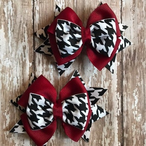 Alabama Crimson Tide Pigtail Bows: Houndstooth Football Hair Clips (Set of 2)
