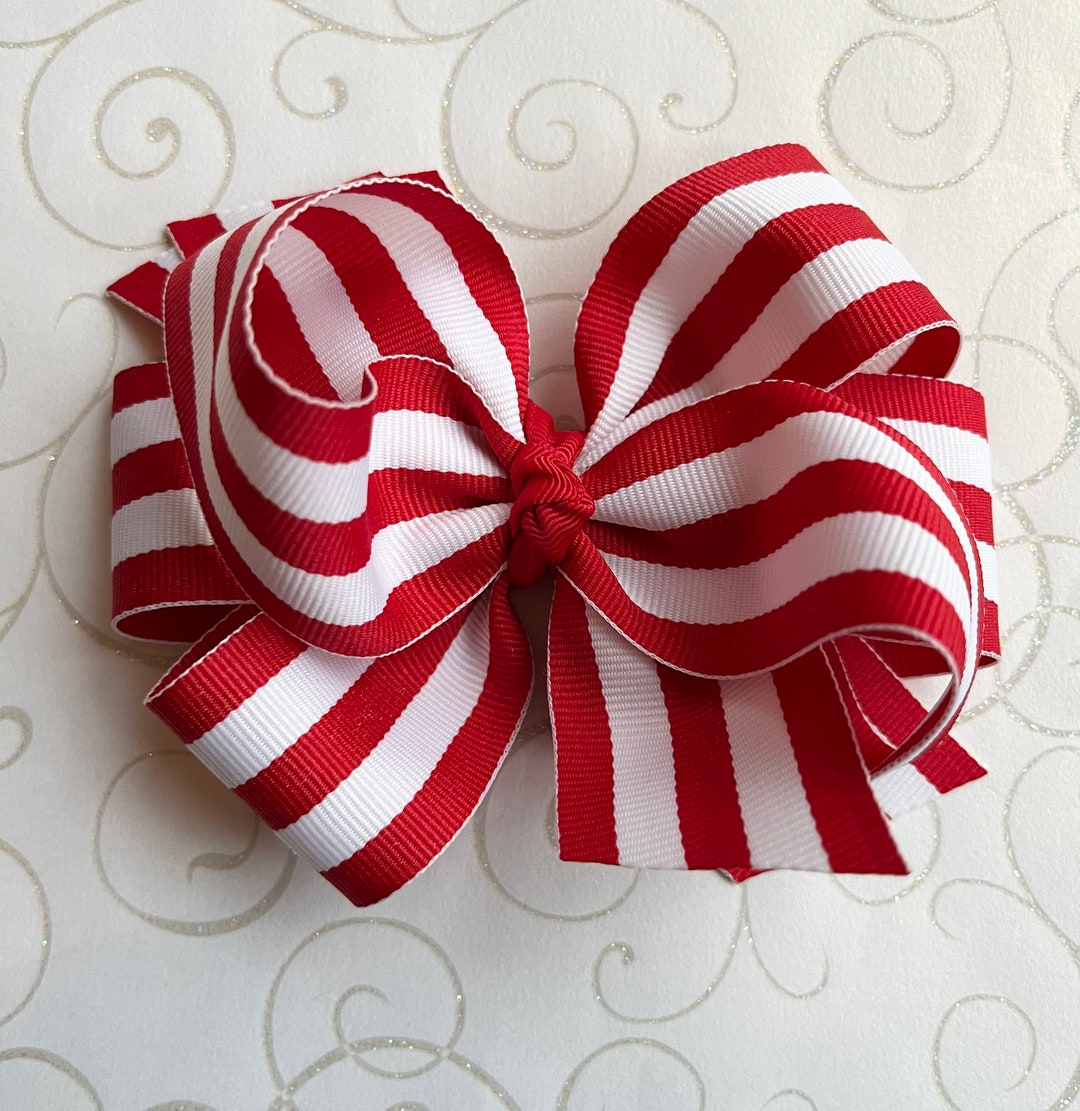 Candy Cane Red White Striped Hair Bow Christmas Headband BIG 5 Inch