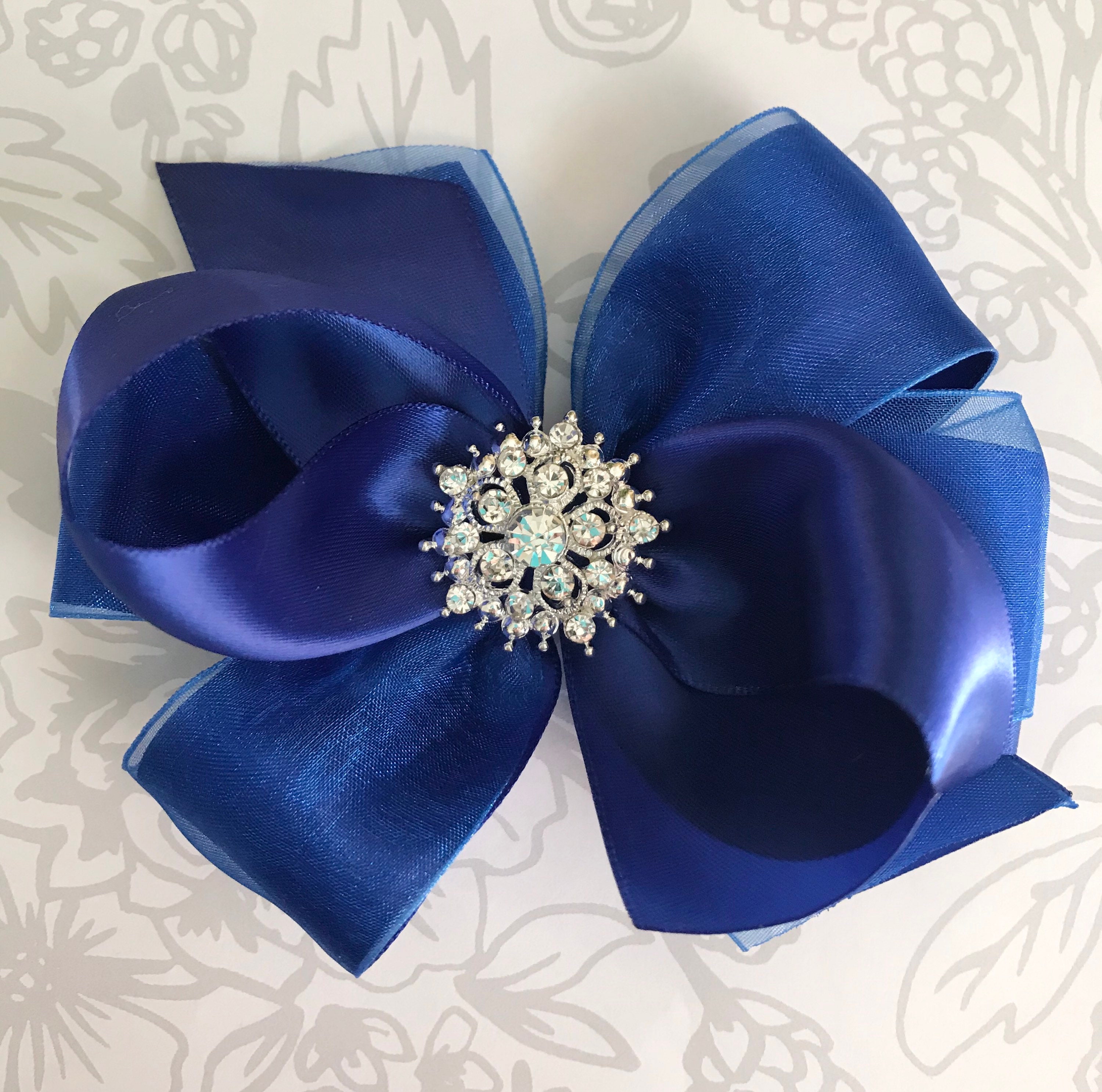 Issabella's Creations Ribbon Hair Bow with Diamond Center Blue