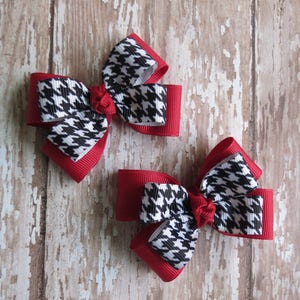 ALABAMA pigtail bows Crimson Tide Bama Roll Tide Set of 2 CFL baby infant toddler small medium 3 inch football houndstooth clip