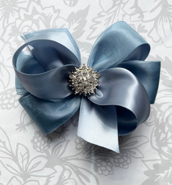 SATIN ROSE BROOCH STEEL BLUE SATIN ROSE BROOCH STEEL BLUE