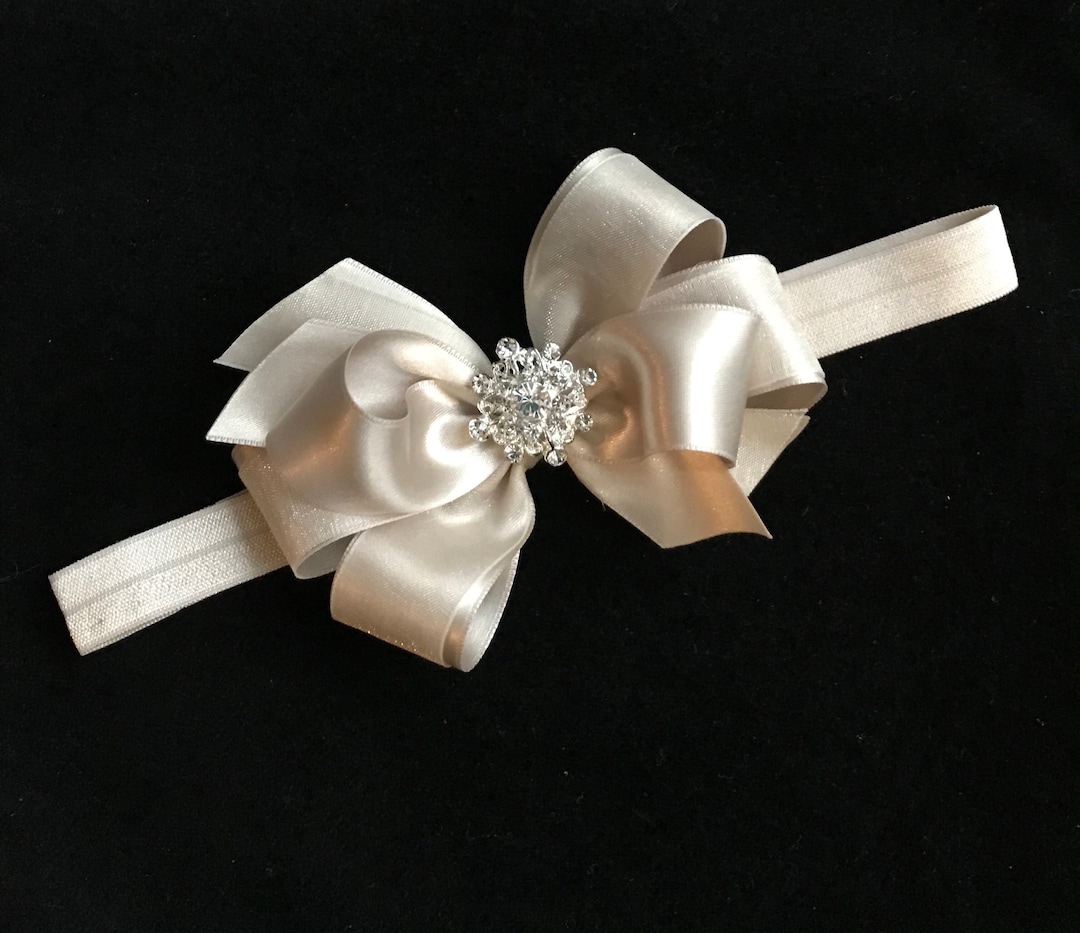 Champagne Vintage Inspired Rhinestone Bow Headband Champagne Gold Bow Headbands - Etsy main image 4