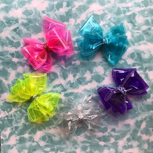 Swimming pool pigtail bows medium jelly bow 3.5 inches pool party favor beach plastic waterproof pink yellow purple green clear