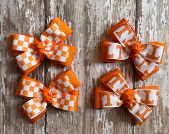 Tennessee Vols small Pigtail Bows: Orange checkerboard UT Football Hair Clips (Set of 2)