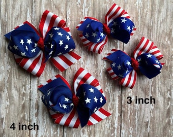 Patriotic Pigtail Bows: USA Red White Blue Pinwheel Hair Clips