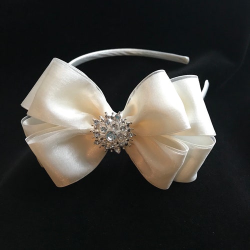 IVORY Satin Antique White Organza Hair Bow Flower Girl Etsy