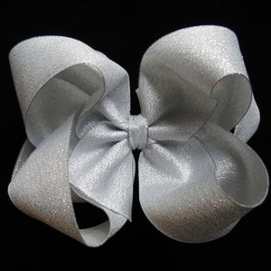 SILVER shimmer hair bow Christmas BIG silver metallic alligator clip 4 inch 5 inch Pageant boutique Cici&#39;s