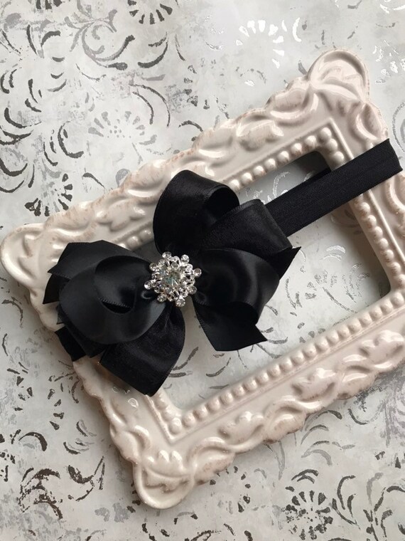 Black Bow Rhinestone Headband New Amazon.com: Funny Girl Designs Girls Elegant Rhinestone Bow  main image 2