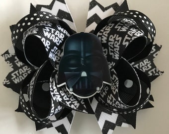 STAR WARS hair bow headband Darth Vader 5 inch clip barrette toddler girl Black white resin The Force Cici's