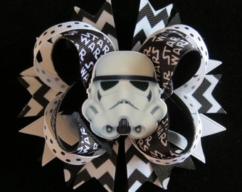 STAR WARS hair bow headband Storm Trooper 5 inch clip barrette toddler girl Black white resin The Force Cici's