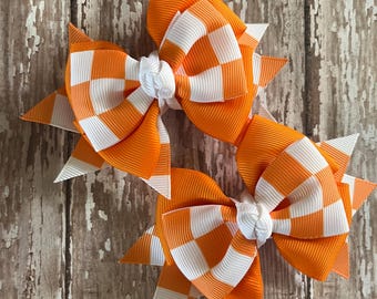 Tennessee Vols Pigtail Bows: Orange Checkerboard Football Hair Clips (Set of 2)