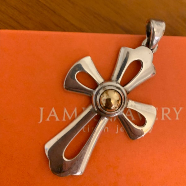 James Avery retired large 14 Karat Gold Center flared Cross 925SS gift box 2 1/4” with bale.