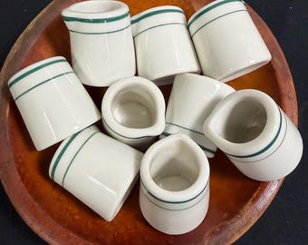 Vintage INDIVIDUAL CREAMER Green Stripe Restaurant Ware 2”