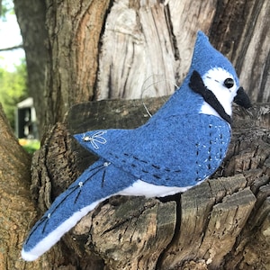 Blue Jay Handmade bird ornament | 2 sided Christmas tree decoration | embroidered forest Backyard common blue bird | unbreakable gift
