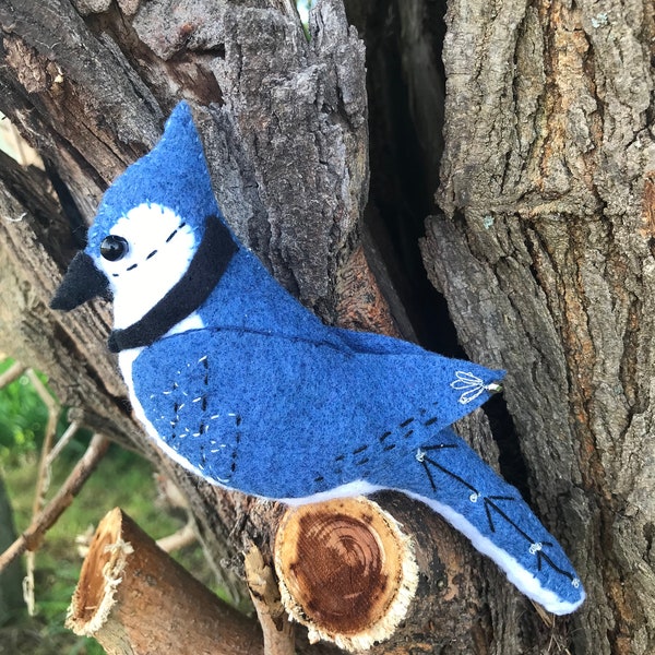 Blue Jay Handmade bird ornament | 2 sided Christmas tree decoration | embroidered forest Backyard common blue bird | unbreakable gift