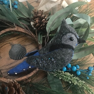 Steller’s Jay or Stoke’s Jay, Handmade  ornament and softie