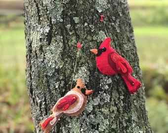 Cardinal Pair , Handmade, 2 sided felt ornament for decorating and gifting!