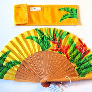 Hand painted with matching sheath Fan &quot;Tropicalia&quot;