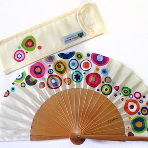 Hand painted with matching sheath Fan &quot;Enchanted planet&quot;, handmade fan in Spain