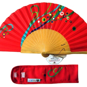 Hand fan painted with matching sheath &quot;Serpentine&quot;, handmade fan in Spain