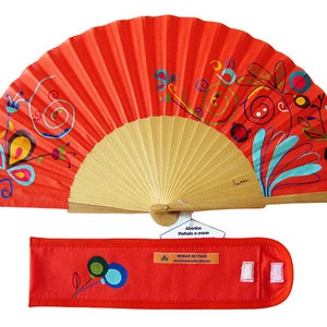 Hand painted with matching sheath Fan &quot;fantasy dreams&quot;, handmade fan in Spain