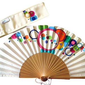 Hand painted with matching sheath Fan &quot;Positive energy&quot;, handmade fan in Spain