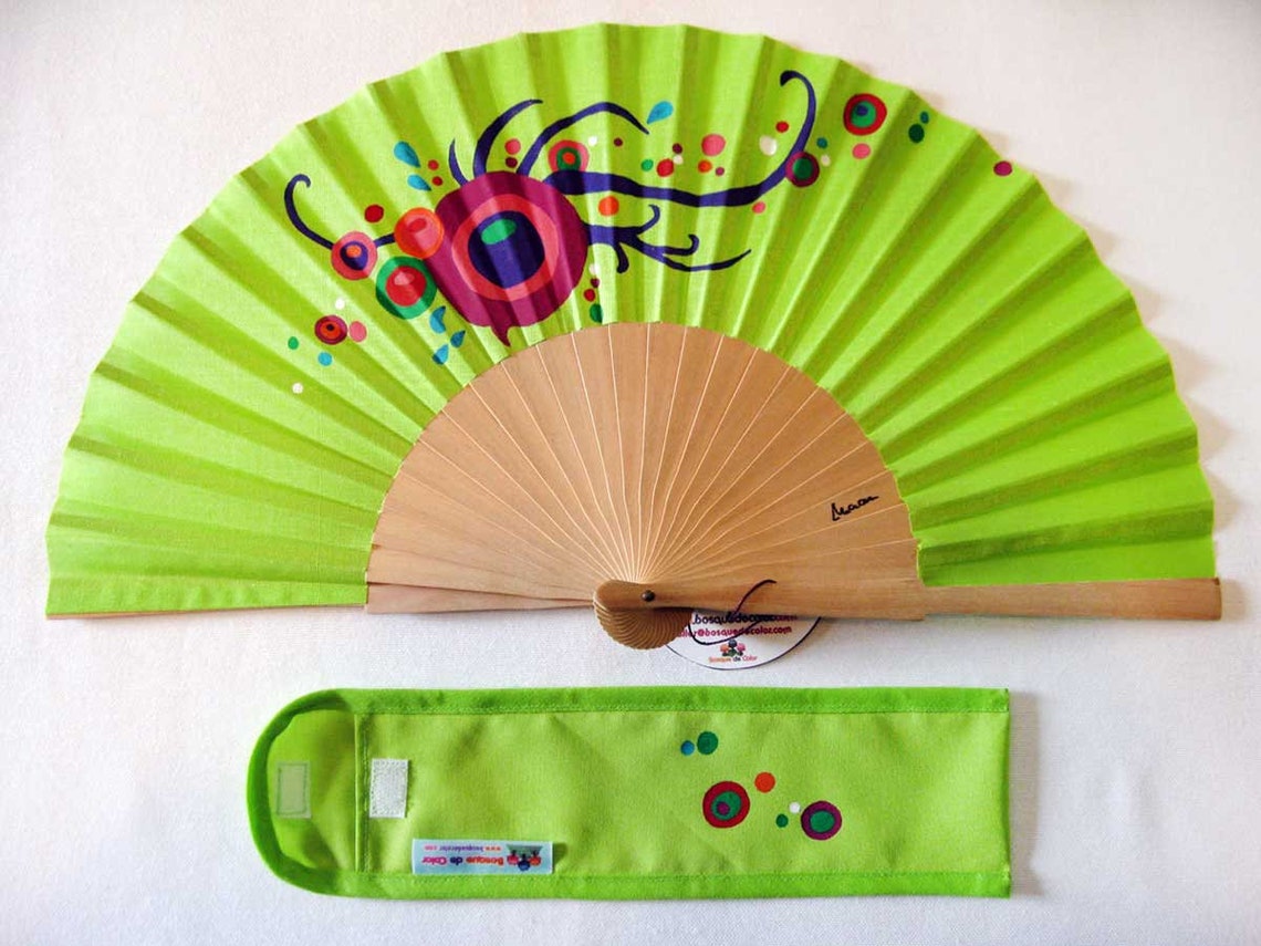 Spanish hand-painted fan with matching cover | Etsy