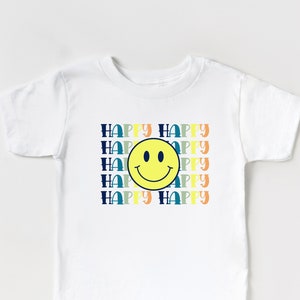 Smiley Face Happy Kids Youth Toddler Tee, Rainbow Bright Color, Smiley Face shirt, Be Happy All Smiles Trendy Retro Kids Neon  Smile Shirt