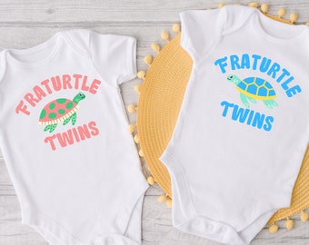 TWIN SET, Fraternal Twins Turtle Shirt, FraTurtle Twins Tee, Boy Girl Twin Turtle Outfit, Twin Baby Shower Gift, Boy Girl Twin Set Outfit