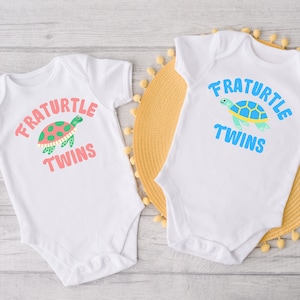 TWIN SET, Fraternal Twins Turtle Shirt, FraTurtle Twins Tee, Boy Girl Twin Turtle Outfit, Twin Baby Shower Gift, Boy Girl Twin Set Outfit