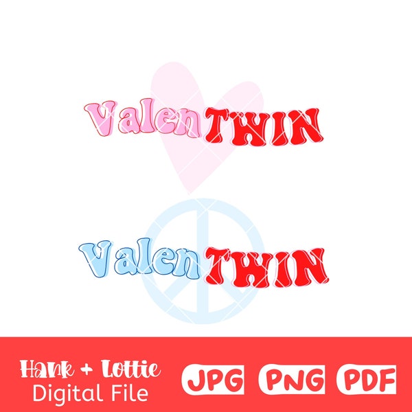 PNG Instant Download file For Twins, Valentwin, Valentine Twins Graphic, Valentine's Twin, Heart Peace Sign, Pink Blue Downloadable Graphic