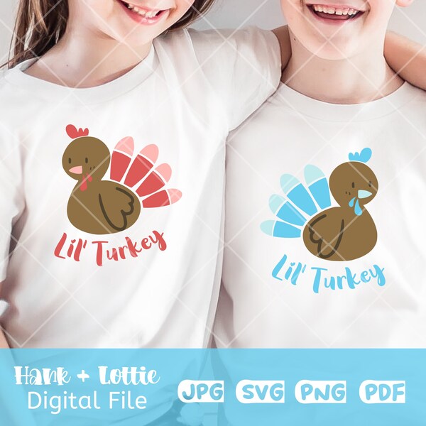 Lil Turkey SVG Instant Download  Blue and Pink Turkey, Thanksgiving Sibling Shirt Graphic SVG, PNG For Cricut, Silhouette, Sublimation