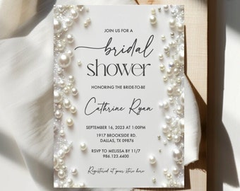 Pearl Bridal Shower Invitation, Elegant Printable Template Digital Download JT1326