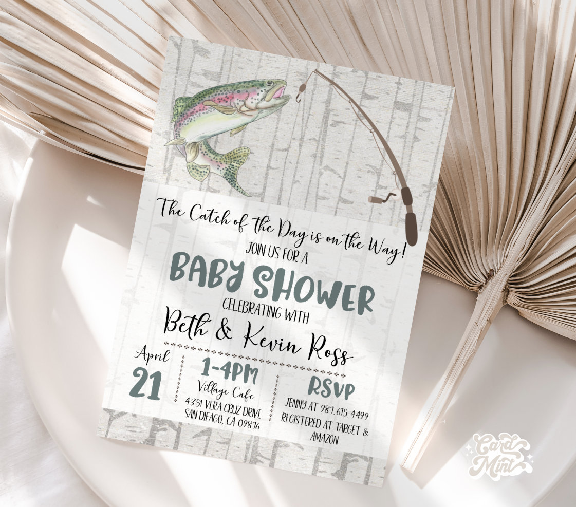 EDITABLE Fishing Baby Shower Invitations, The Catch of the Day Invites,  Rustic Fishing Design, Couples Shower Digital Download JT1877