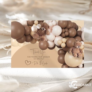Cartes de remerciement ours en peluche modifiables, Baby Shower Boy ou Girl Neutral Beige, Cream, Tan, All Brown Teddy Bear Digital Template TN5922