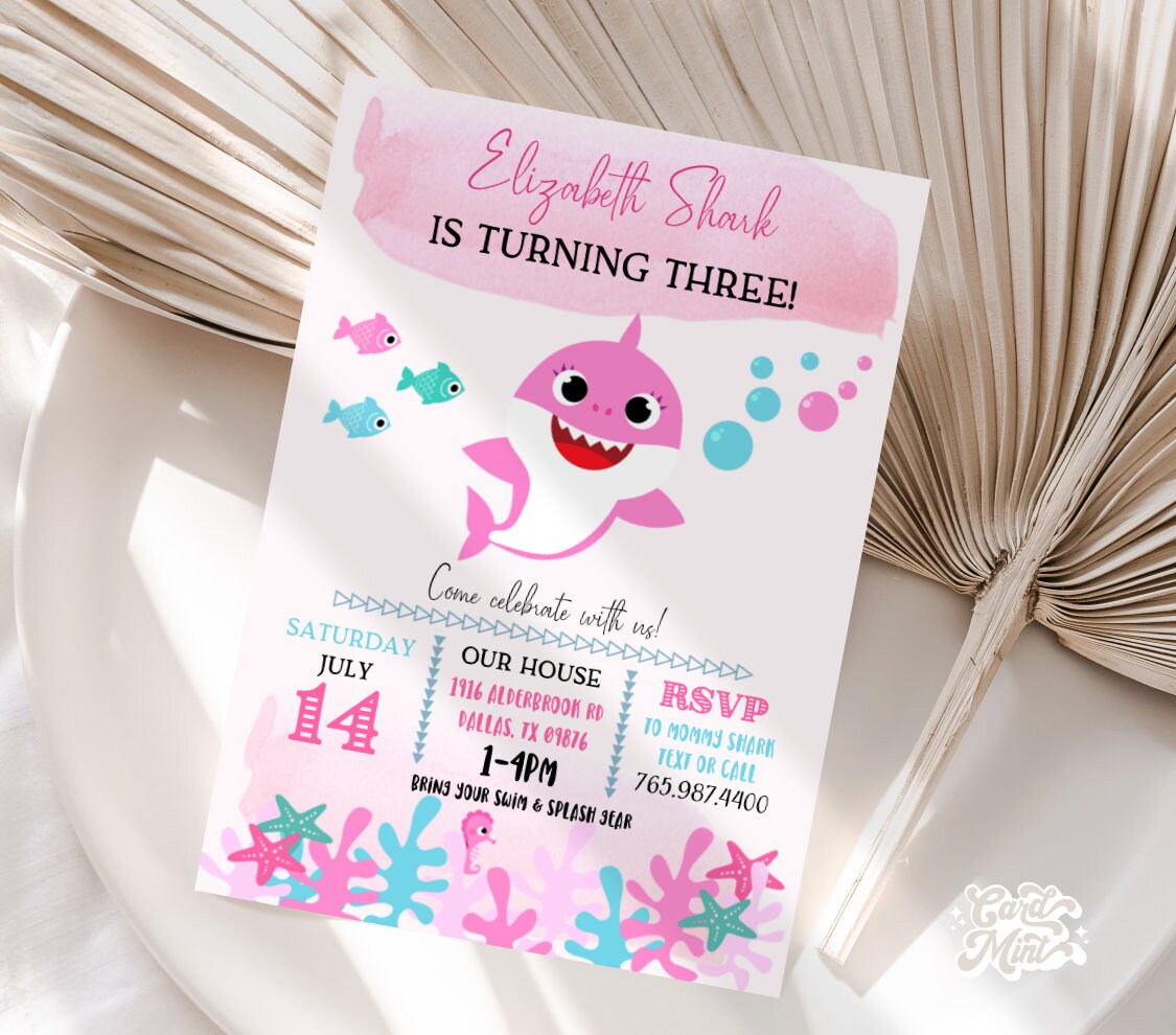 EDITABLE Baby Shark Birthday Invitations Girl Baby Shark Pink Etsy UK