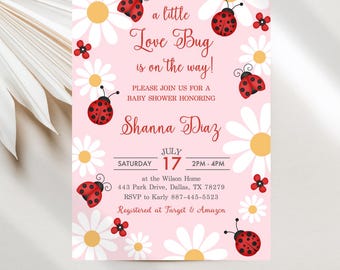 Love Bug Baby Shower Invitation Ladybugs & Daisies Theme Digital Template JT1977