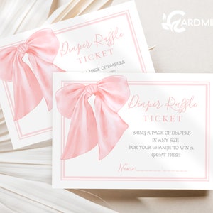 Bearbeitbare Pink Bow Windel Raffle Tickets für Babyparty, Party Raffle Spiel Digitaler Download Vorlage DR1195
