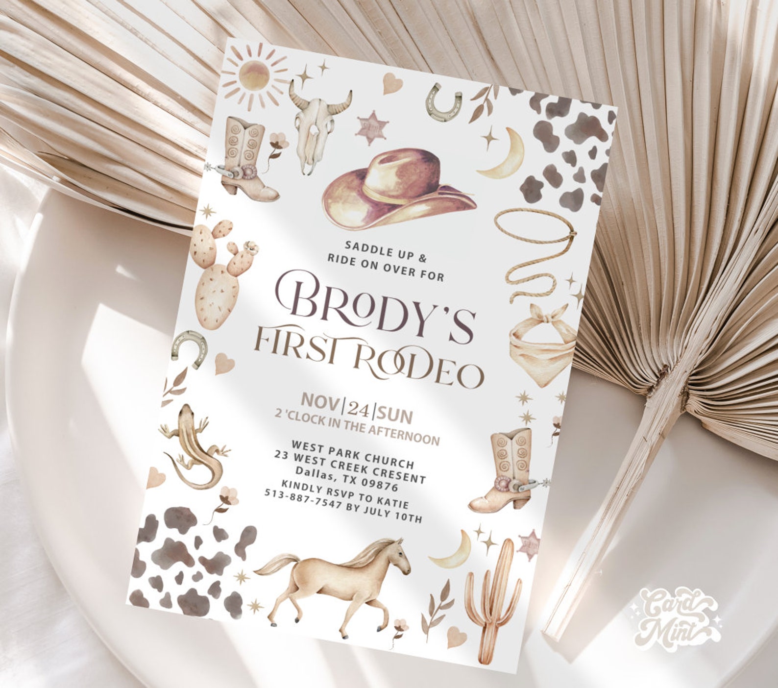 EDITABLE First Rodeo Birthday Invitations, Rustic Southern Country ...