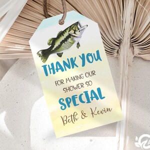 EDITIERBARE Angeln Babyparty Tags, Baby Boy Angeln Gunst Danke Tags, Fisch Design Digitale Leckerei Tags TT1875