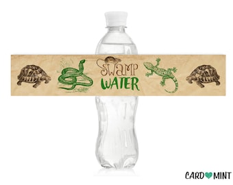 Water Bottle Labels Safari Reptile Drink Wrappers Animal Petting Zoo Rustic Snake Turtle Lizard Birthday Boy Birthday WB7165