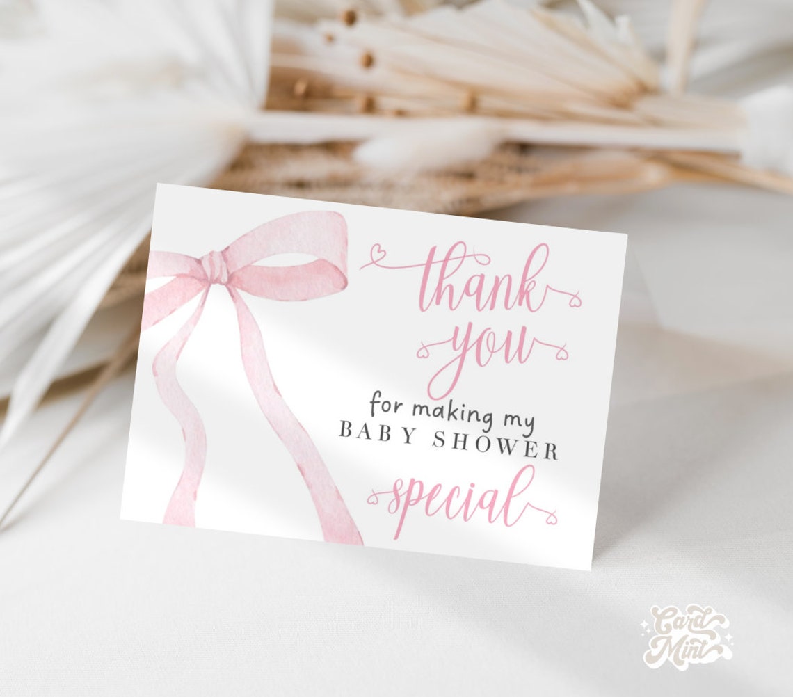 Pink Bow Thank You Notes for Baby Shower Digital Instant - Etsy