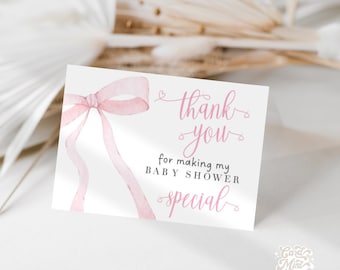 Pink Bow Thank You Notes for Baby Shower, Digital Instant Download TN3023